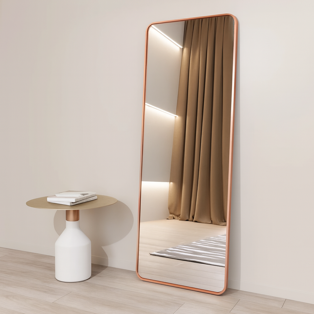 Mobile Shape Rose Gold frame standing mirror 5/1.5 ft