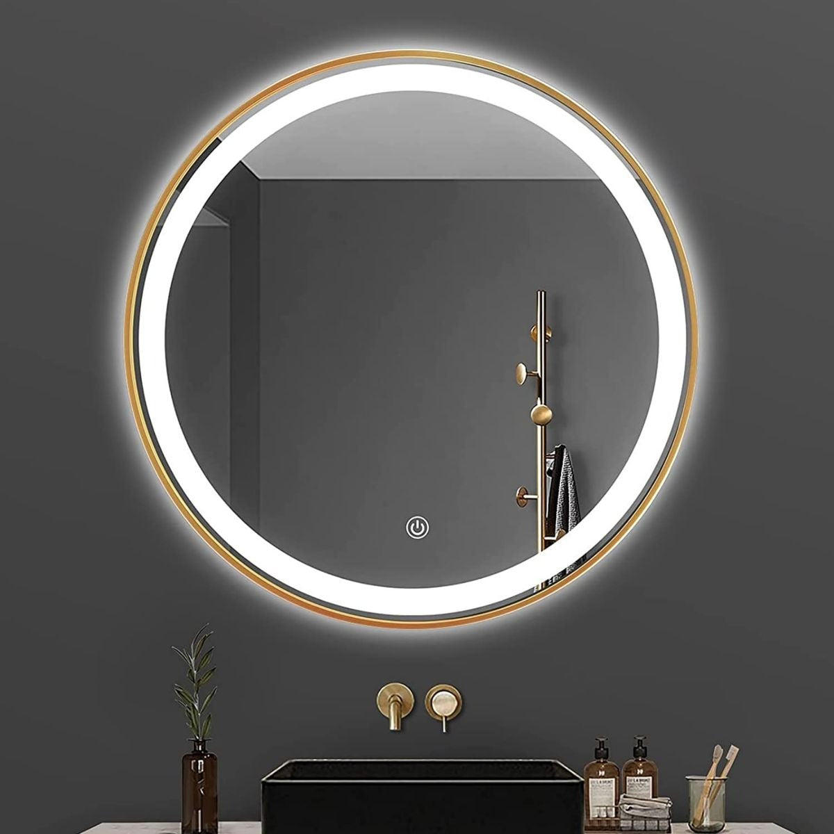 Round LED Mirror Golden frame 30*30 inch with touch sensor
