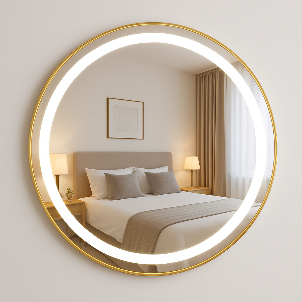 Round LED Mirror Golden frame 30*30 inch with touch sensor