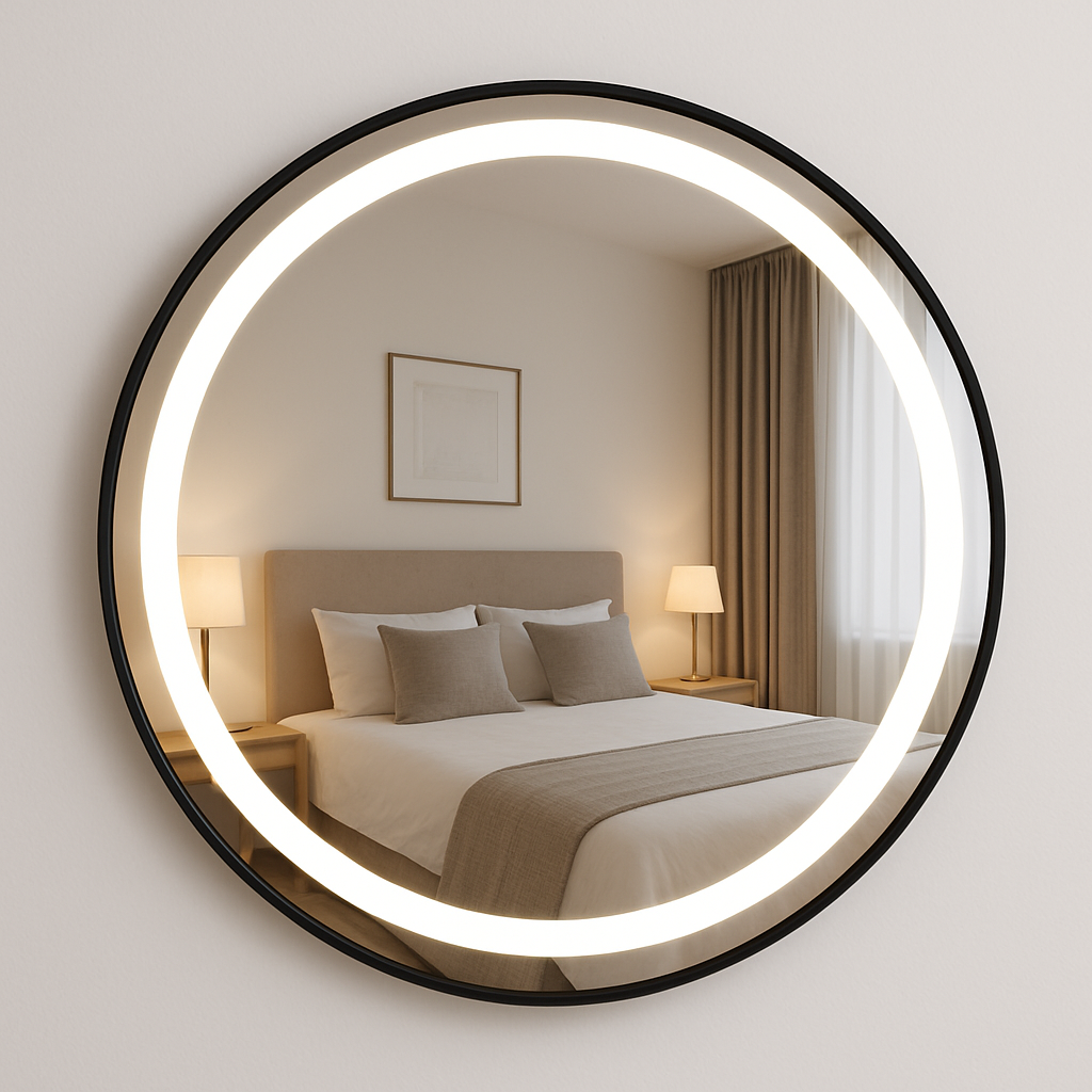 Round LED Mirror Black frame 30*30 inch with touch sensor