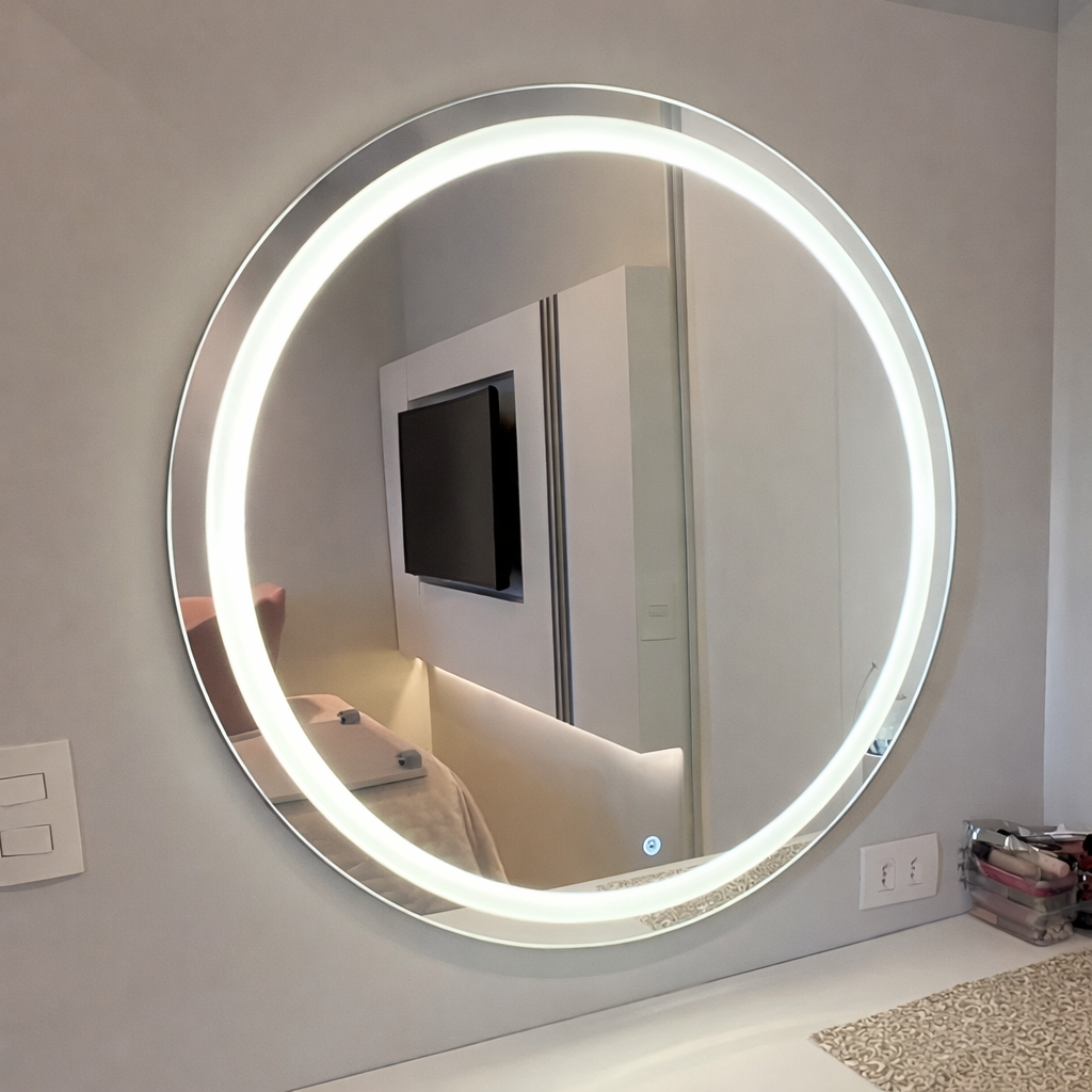 Round LED Mirror Silver frame 30*30 inch with touch sensor