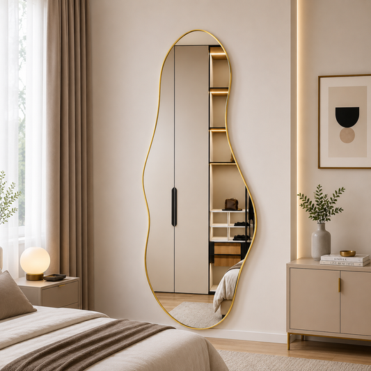 Curved Decorative Golden Aluminum frame mirror 5/2 ft