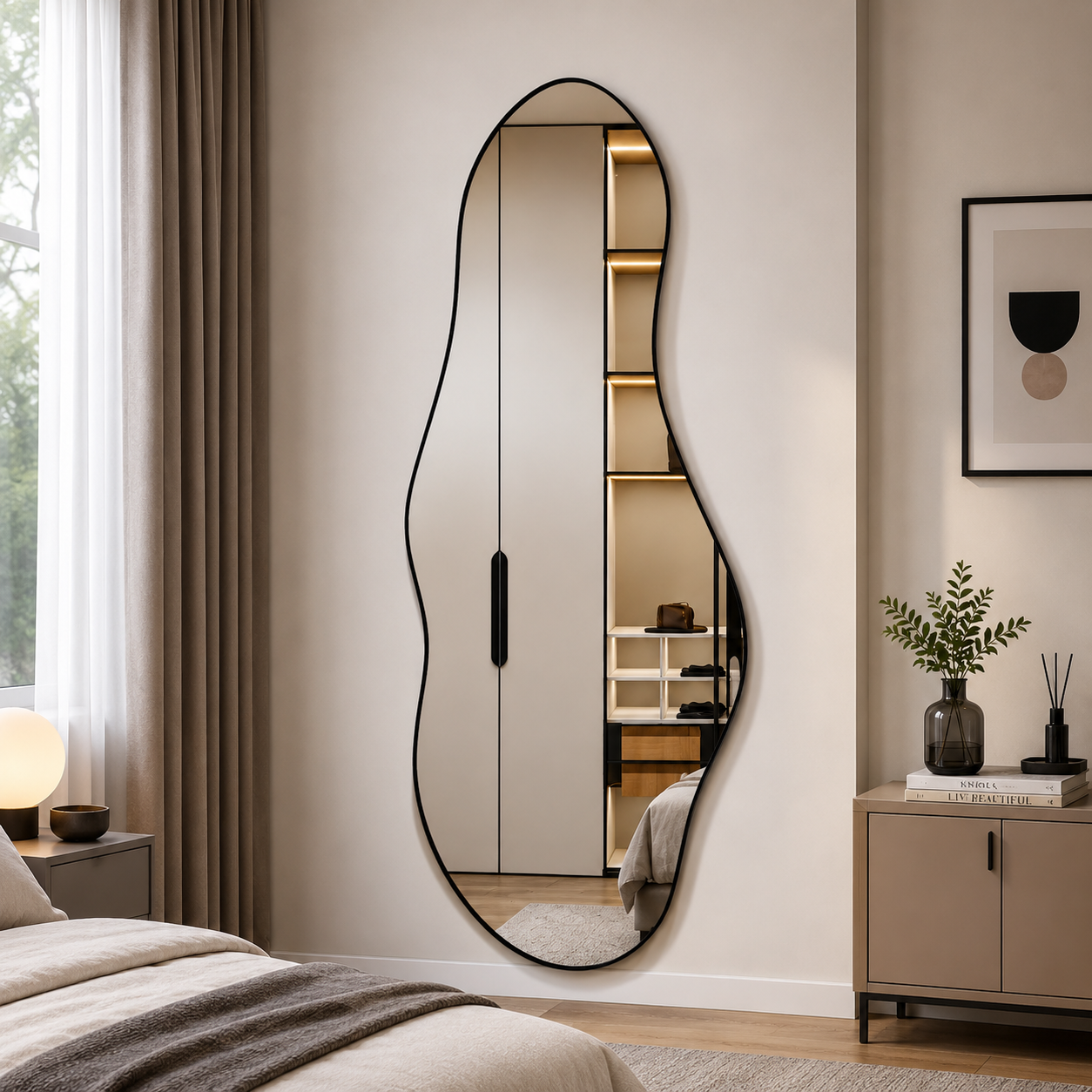 Curved Decorative Black Aluminum frame mirror 5/2 ft