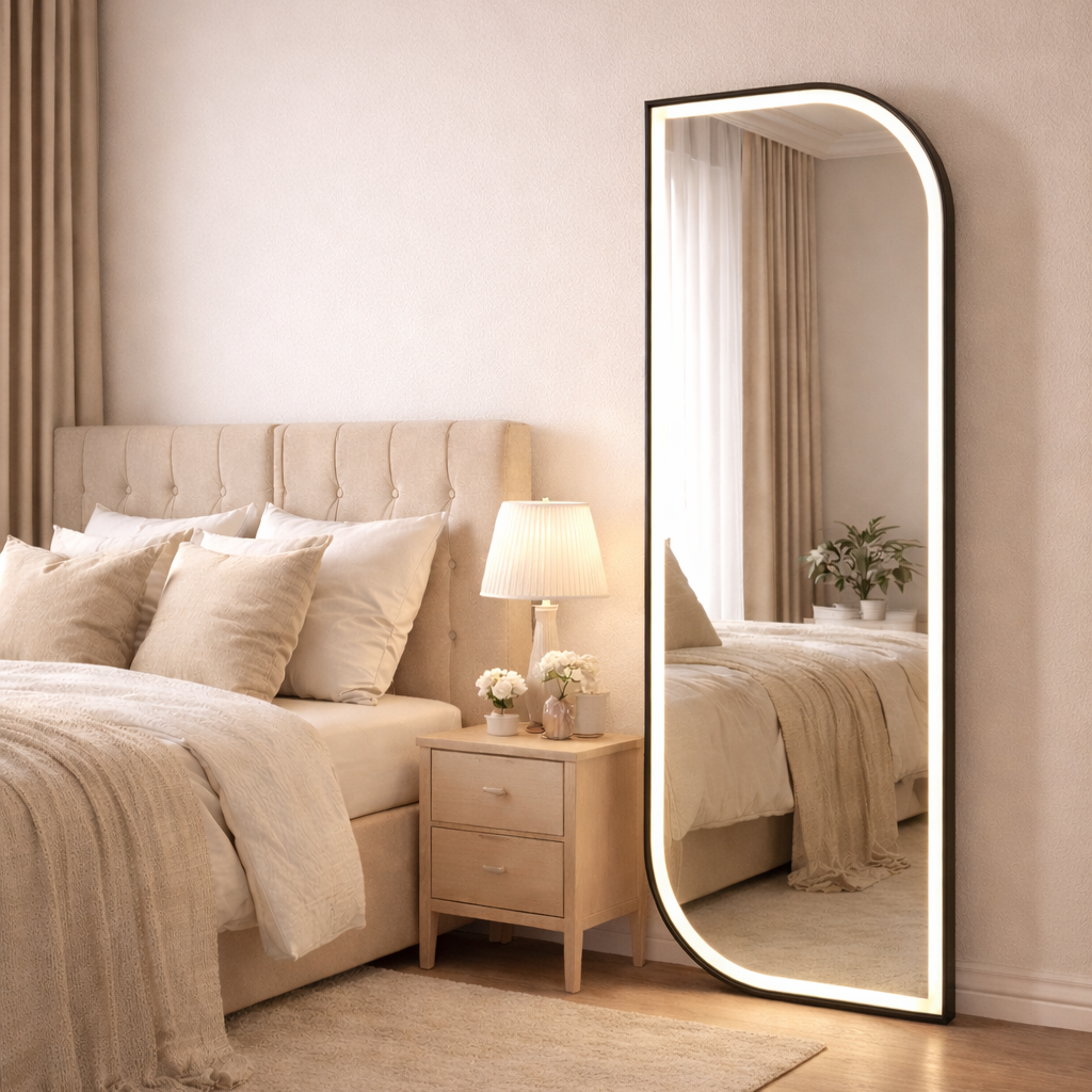 Half Round Corner LED Mirror Black frame 5/1.5 ft