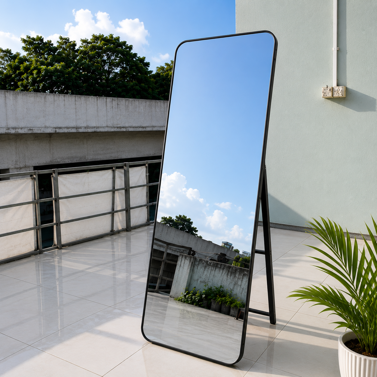 Mobile Shape Black frame standing mirror 5/1.5 ft