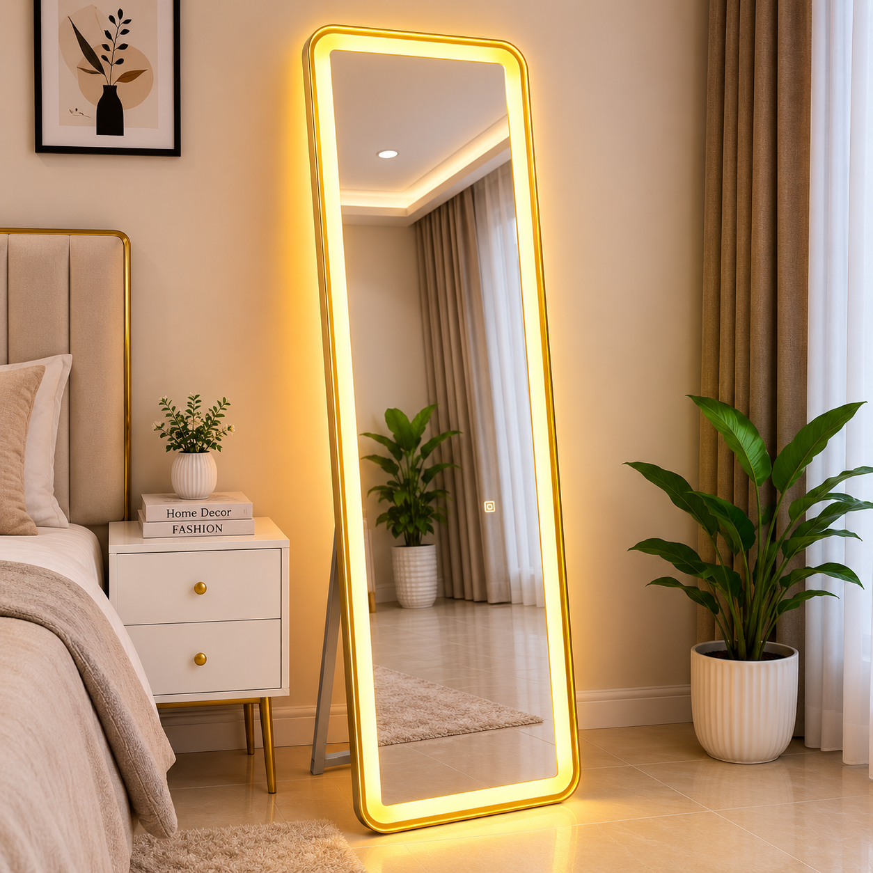 Mobile Shape Golden frame LED Mirror standing 5/1.5 ft