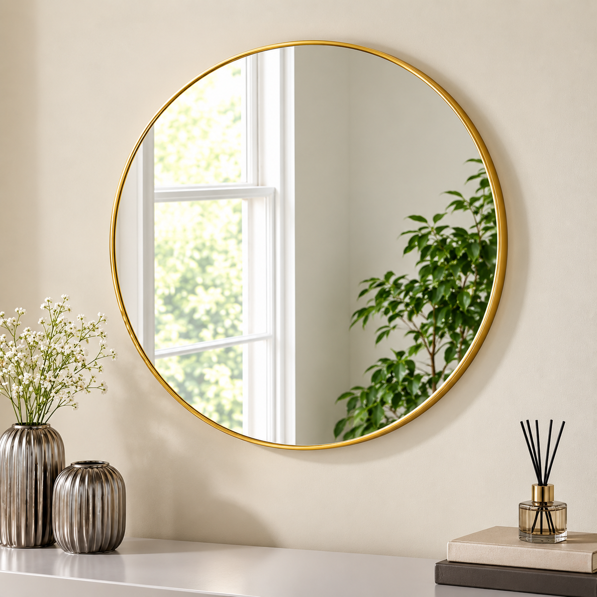 Round Mirror Golden 24×24 inch | Mirror World BD