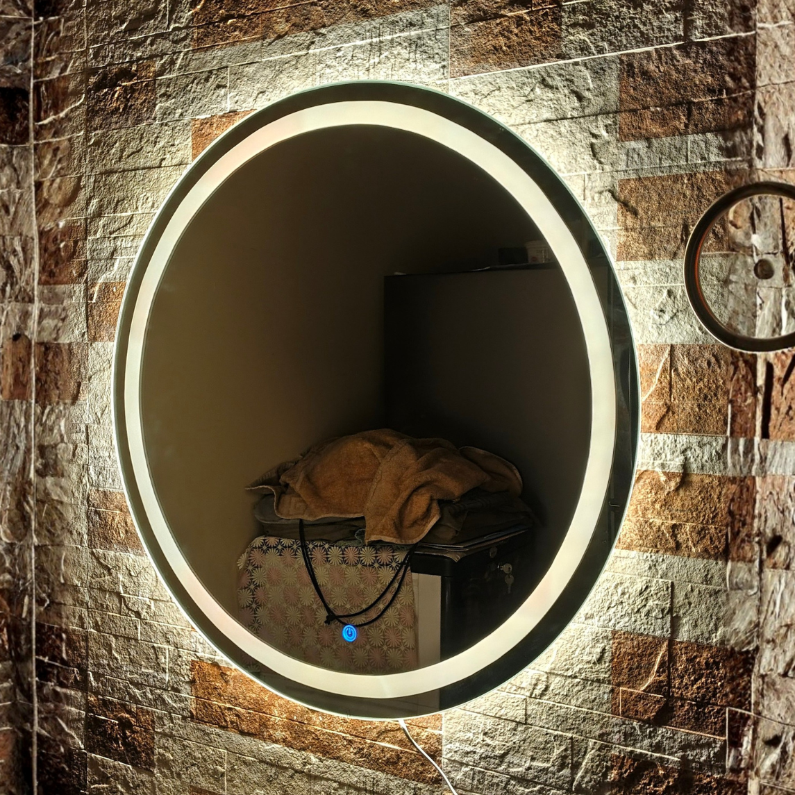 Round LED Mirror – 30×30 & 36×36 Inch Frameless Design with Front Light & Backlight - Mirror World BD