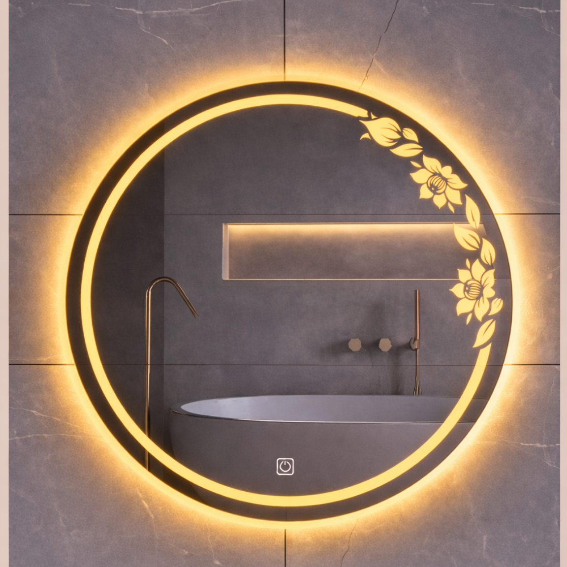 Round Mirror LED Backlit Floral Design 30*30 inch