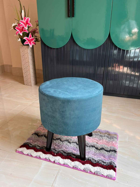 Faux Fur Ottoman Round Stool Blue