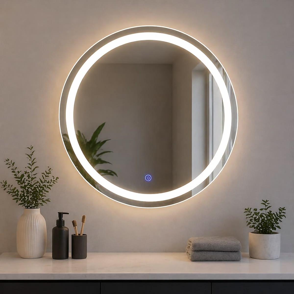 Round LED Mirror  Front Light plus Backlight 24*24, 28*28, 36*36 inch Frameless Mirror with touch sensor