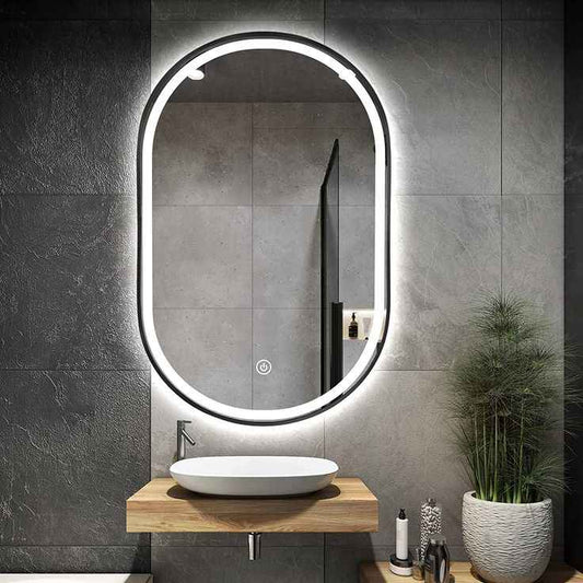 Capsule Shape LED Wall Mirror 20×32 Inch Black aluminum frame