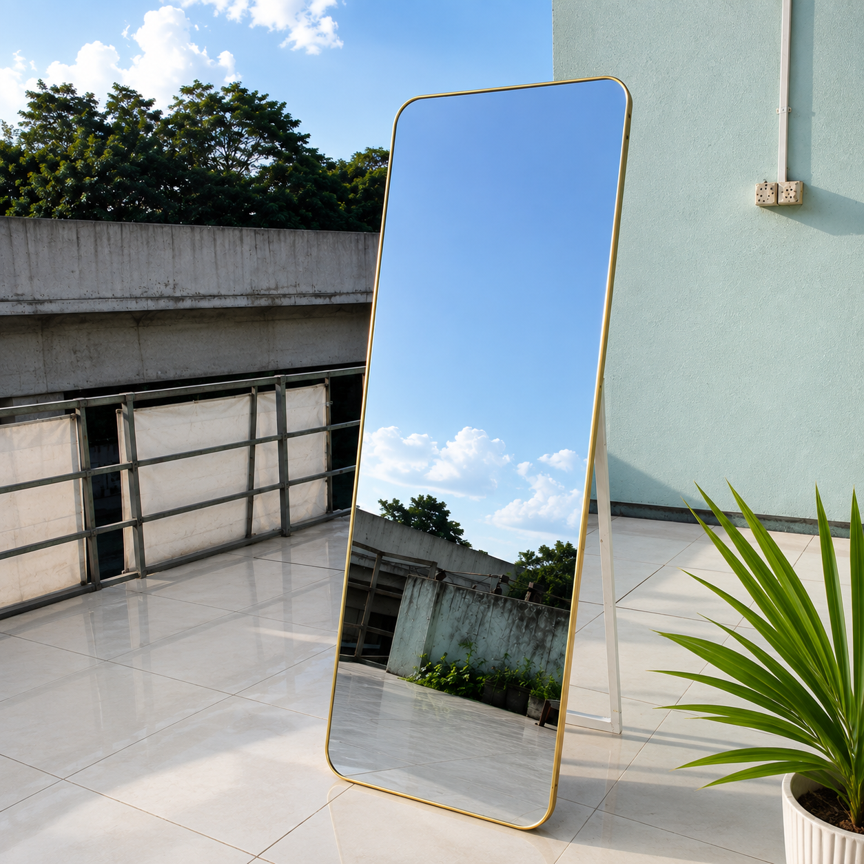 Mobile Shape Golden frame standing mirror 5/1.5 ft