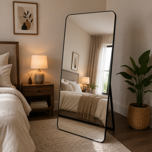 Black aluminum frame Mobile Shape 5/2 ft standing mirror