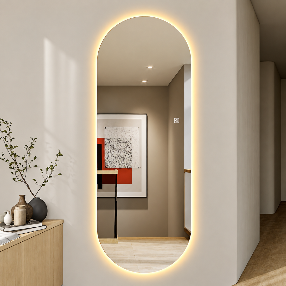 Capsule Shape LED Backlit Mirror without frame 5/1.5 ft wall hanging