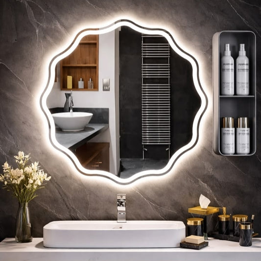 Round wavy Mirror Front light plus backlit 28*28 inch