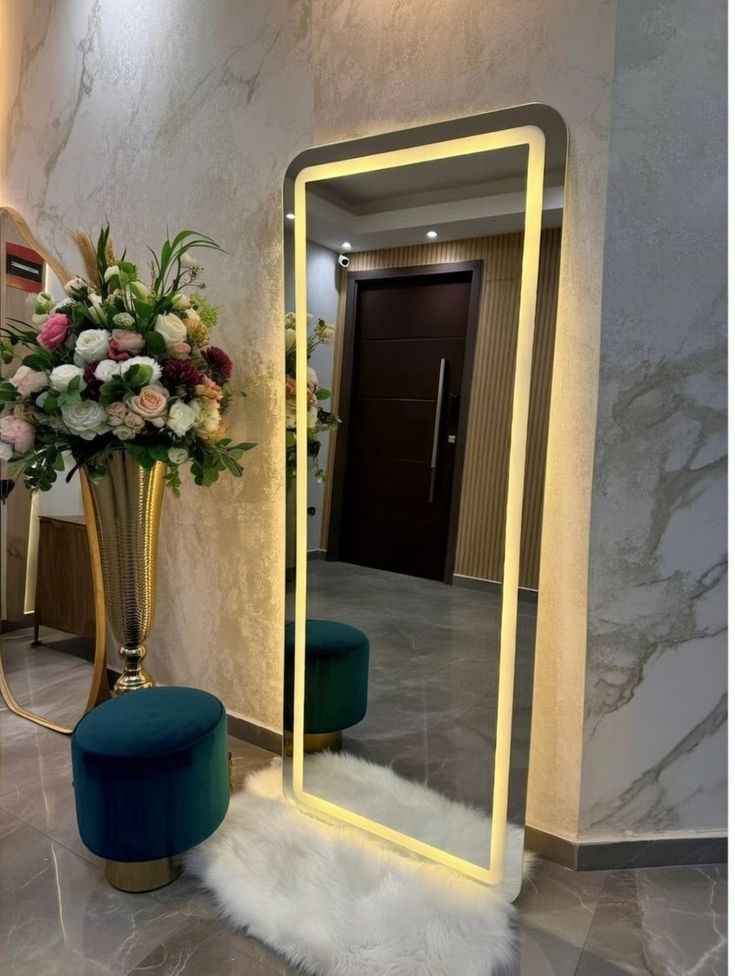 Mobile Shape Golden frame LED Mirror standing 5/2 ft